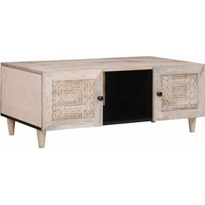 vidaXL Salontafel met plank Beige 100 x 54 x 40 cm massief mangohout