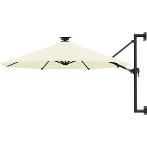 <p>Deze elegante parasol voor aan de muur beschermt je huid door het grootste deel van het uv-licht te blokkeren. Het parasoldoek is gemaakt van uv-beschermend en anti-vervagend polyester, waardoor het je optimale bescherming tegen de zon biedt en gemakkelijk schoon te maken is.</p>
<p>Het exclusieve ontwerp van deze parasol stelt je in staat om de parasol te kantelen om zo de zon te blokkeren terwijl deze langzaam richting de horizon beweegt. De sterke metalen paal, samen met de 8 duurzame baleinen, maakt de wandparasol zeer stabiel en duurzaam.</p>
<p>De tuinparasol kan eenvoudig geopend en gesloten worden dankzij het zwengelmechanisme. De geïntegreerde 28 LED-lampjes zorgen 's avonds voor een gezellige en romantische sfeer. Let op, wij adviseren om het doek te behandelen met een waterdichtmakende spray als hij wordt blootgesteld aan zware regenval.</p>
<p>De hoogte van deze wandparasol hangt af van de hoogte van de muur.</p>
<ul>
  <li>Kleur: zand</li>
  <li>Materiaal: stof (100% polyester) en metaal</li>
  <li>Totale afmetingen: 300 x 131 cm (ø x H)</li>
  <li>Diameter buis: 48 mm</li>
  <li>Met zwengelsysteem</li>
  <li>Met 8 baleinen</li>
  <li>Met 28 LED-lampjes</li>
  <li>Vermogen: 0,7 W</li>
  <li>Levering bevat een wandbevestiging</li>
  <li>Montage vereist</li>
</ul>