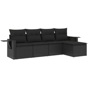 vidaXL - 5-delige - Loungeset - met - kussens - poly - rattan - zwart