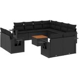 vidaXL 12-delige Loungeset met kussens poly rattan zwart