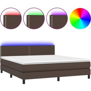 vidaXL Boxspring met matras en LED kunstleer bruin 180x200 cm