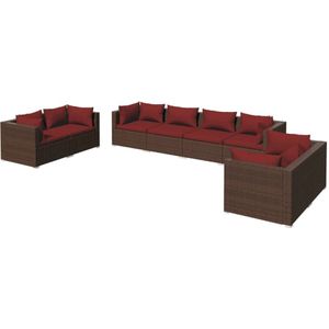 VidaXL 8-delige Loungeset met Kussens - Poly Rattan Bruin