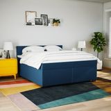 vidaXL Boxspring met matras stof blauw 180x200 cm