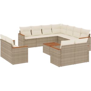 vidaXL - 12-delige - Loungeset - met - kussens - poly - rattan - beige
