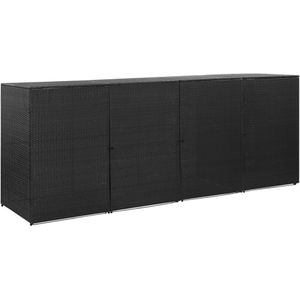 vidaXL Containerberging vierdubbel 305x78x120 cm poly rattan zwart