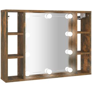 VidaXL Spiegelkast met LED-verlichting 76x15x55 cm - Gerookt Eikenkleur