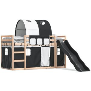 vidaXL Stapelbed met glijbaan en gordijnen wit en zwart 90x200 cm