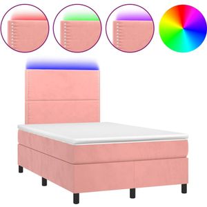 vidaXL Boxspring met matras en LED fluweel roze 120x190 cm