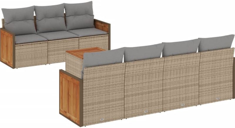 vidaXL - 8-delige - Loungeset - met - kussens - poly - rattan - beige