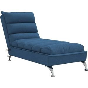 vidaXL Massage chaise longue met kussens stof blauw