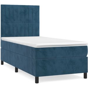 vidaXL Boxspring met matras fluweel donkerblauw 90x190 cm