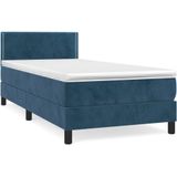 vidaXL Boxspring met matras fluweel donkerblauw 90x200 cm