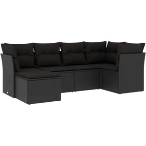 vidaXL 6-delige Loungeset met kussens poly rattan zwart