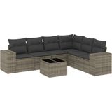 vidaXL 7-delige Loungeset met kussens poly rattan grijs