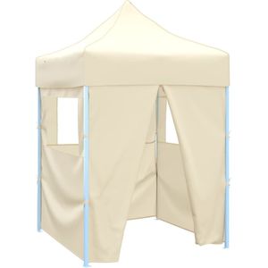 VidaXL Inklapbare Partytent 2x2m Staal Crème + 4 Zijwanden