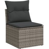 vidaXL Tuinstoel zonder armleuning met kussens poly rattan grijs