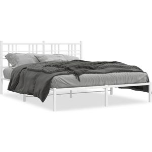 vidaXL Bedframe met hoofdbord metaal wit 150x200 cm