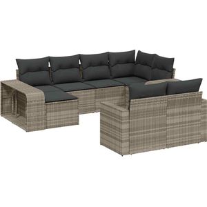 vidaXL - 10-delige - Loungeset - met - kussens - poly - rattan - lichtgrijs