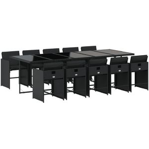 vidaXL - 11-delige - Tuinset - met - kussens - poly - rattan - zwart