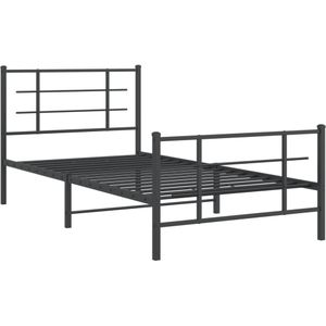 vidaXL Bedframe met hoofd- en voeteneinde metaal zwart 107x203 cm