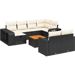 vidaXL 11-delige Loungeset met kussens poly rattan zwart