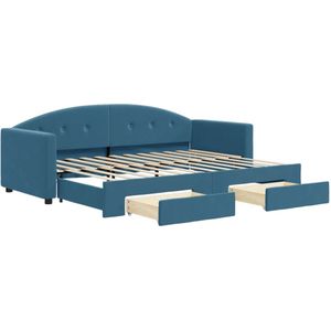 vidaXL Slaapbank met onderschuifbed en lades 80x200 cm fluweel blauw