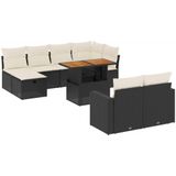 vidaXL 11-delige Loungeset met kussens poly rattan zwart