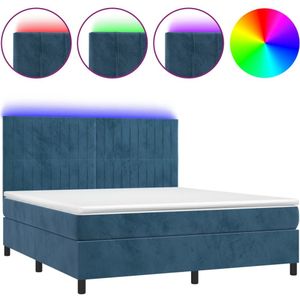 VidaXL Boxspring met Matras en LED Fluweel Donkerblauw 180x200 cm