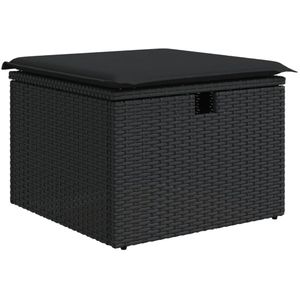 vidaXL Tuinkruk met kussen 55x55x37 cm poly rattan zwart