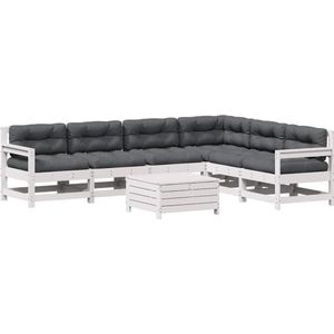 vidaXL - 7-delige - Loungeset - met - kussens - massief - grenenhout - wit