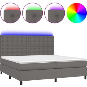 vidaXL Boxspring met matras en LED kunstleer grijs 200x200 cm