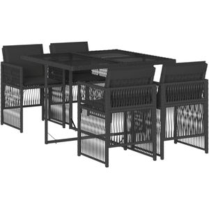 vidaXL - 5-delige - Tuinset - met - kussens - poly - rattan - zwart