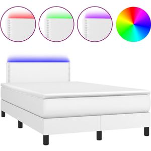 vidaXL Boxspring met matras en LED kunstleer wit 120x190 cm