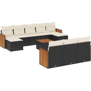 vidaXL 11-delige Loungeset met kussens poly rattan zwart