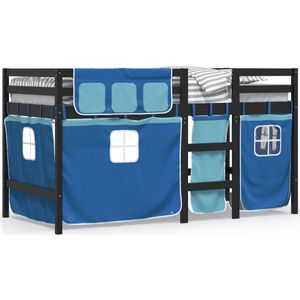 vidaXL Kinderhoogslaper met gordijnen 80x200 cm grenenhout blauw