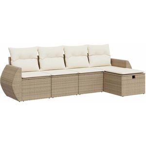 vidaXL 5-delige Loungeset met kussens poly rattan beige