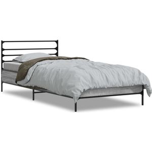 vidaXL Bedframe bewerkt hout en metaal grijs sonoma eiken 90x200 cm