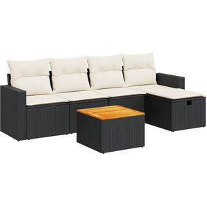 vidaXL - 6-delige - Loungeset - met - kussens - poly - rattan - zwart