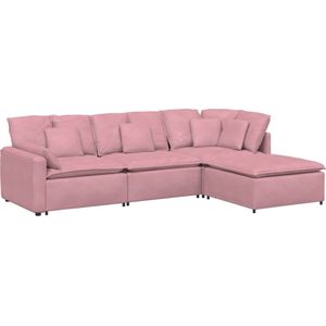 vidaXL Modulaire bank met voetenbank en kussens fluweel roze