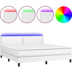 vidaXL Boxspring met matras en LED kunstleer wit 180x200 cm
