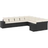 vidaXL 10-delige Loungeset met kussens poly rattan zwart