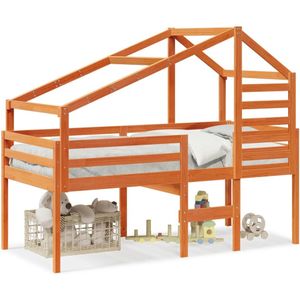 vidaXL - Hoogslaper - met - bedhuis - massief - grenenhout - wasbruinx200 - cm