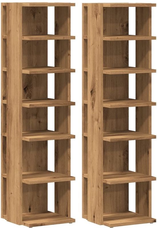 vidaXL Schoenenkasten 2 st 28x27x102 cm bewerkt hout artisanaal eiken