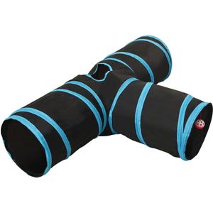 vidaXL Kattentunnel 3-voudig 90 cm polyester zwart en blauw