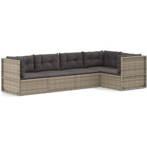 vidaXL 5-delige Loungeset met kussens poly rattan grijs