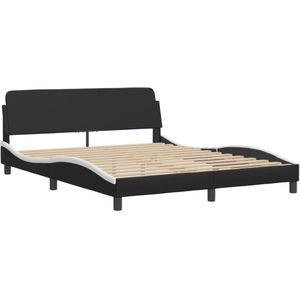 vidaXL Bedframe met hoofdbord kunstleer zwart en wit 160x200 cm