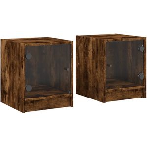 vidaXL Nachtkastjes met glazen deuren 2 st 35x37x42 cm gerookt eiken