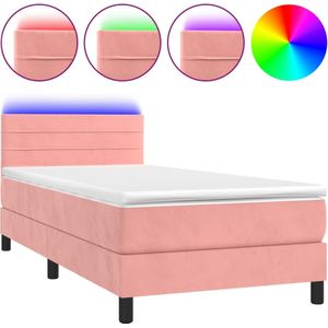 vidaXL Boxspring met matras en LED fluweel roze 90x190 cm