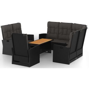 vidaXL 4-delige Loungeset met kussens poly rattan zwart