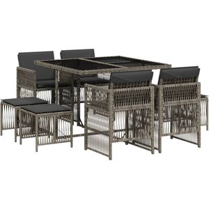 vidaXL - 9-delige - Tuinset - met - kussens - poly - rattan - grijs
